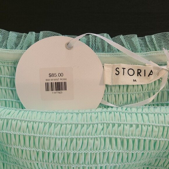 Storia Strapless Smocked Floral Midi Dress Mint Green Romantic Fairycore NEW M - Picture 5 of 9